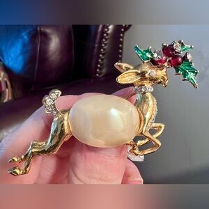Nolan Miller Vintage Reindeer Brooch with Gem Accents